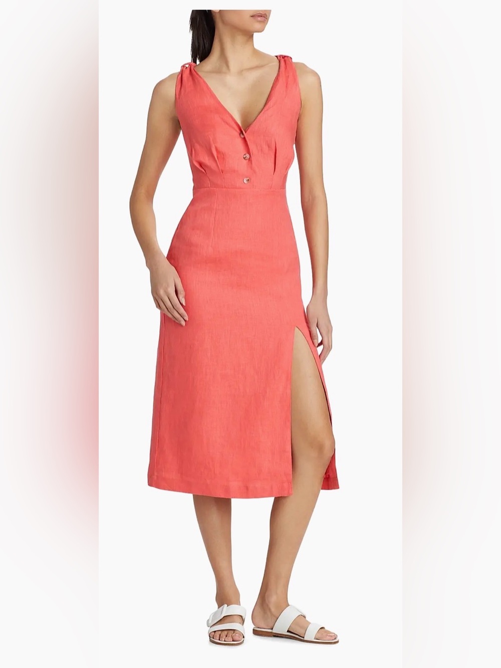 NWT Hevron Shana Linen V-neck Midi Dress Coral Size 0